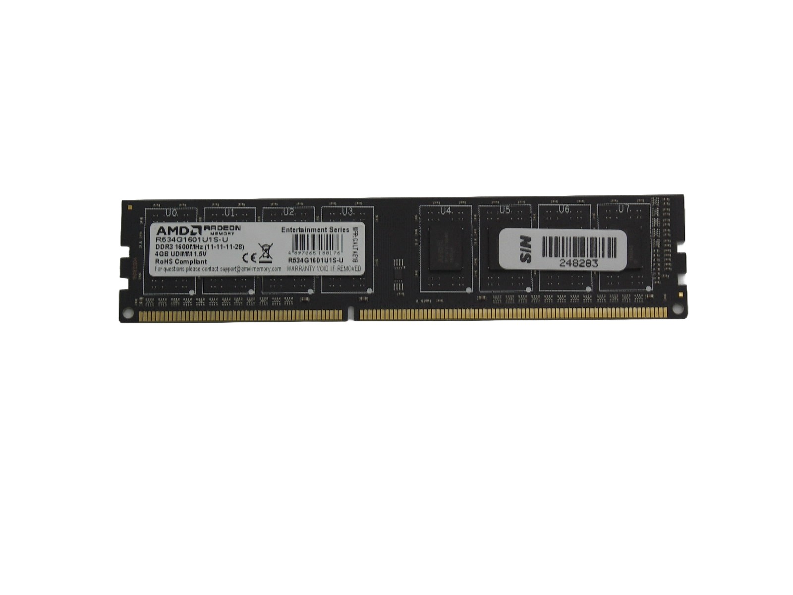 Оперативная память DIMM DDR3 4Gb 1600Mhz PC-12800 AMD R534G1601U1S-U односторонняя "!"