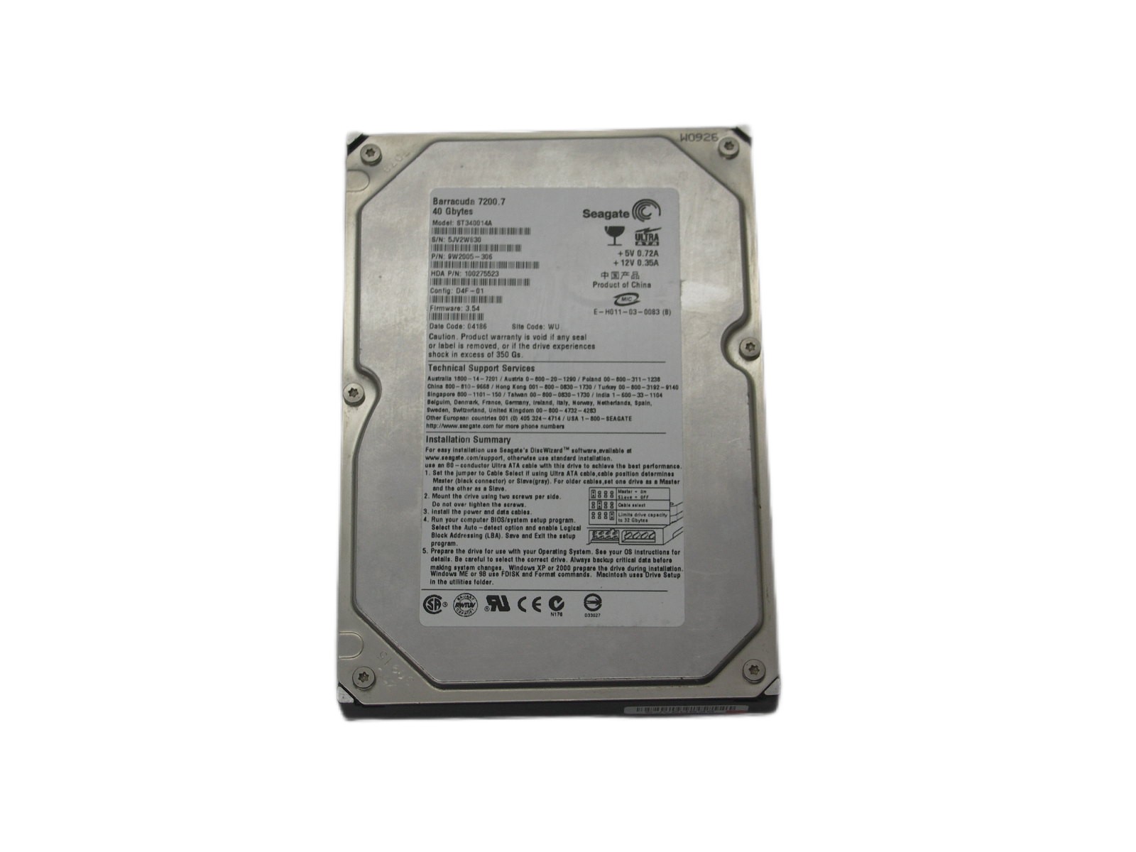 Жесткий диск 3,5" 40 Gb Seagate ST340014A 5400 rpm IDE "!"