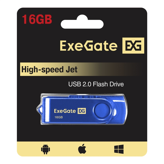 Флешка USB 16Gb, USB 2.0, ExeGate Jet <EX302040RUS> синий, пластик/металл
