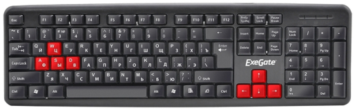 Клавиатура Exegate LY-403,USB, чёрная, красные игровые клавиши EX264080RUS